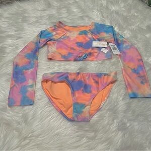 NEW Raisins Girls Rashguard 2 Piece Swim Set L/S Crop Tye Dye UPF 50 Size 14